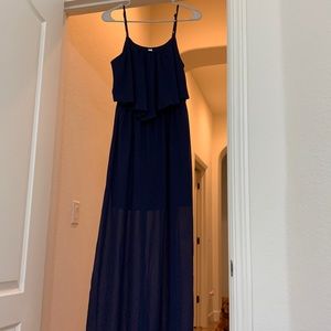 Royal blue long sheer dress
